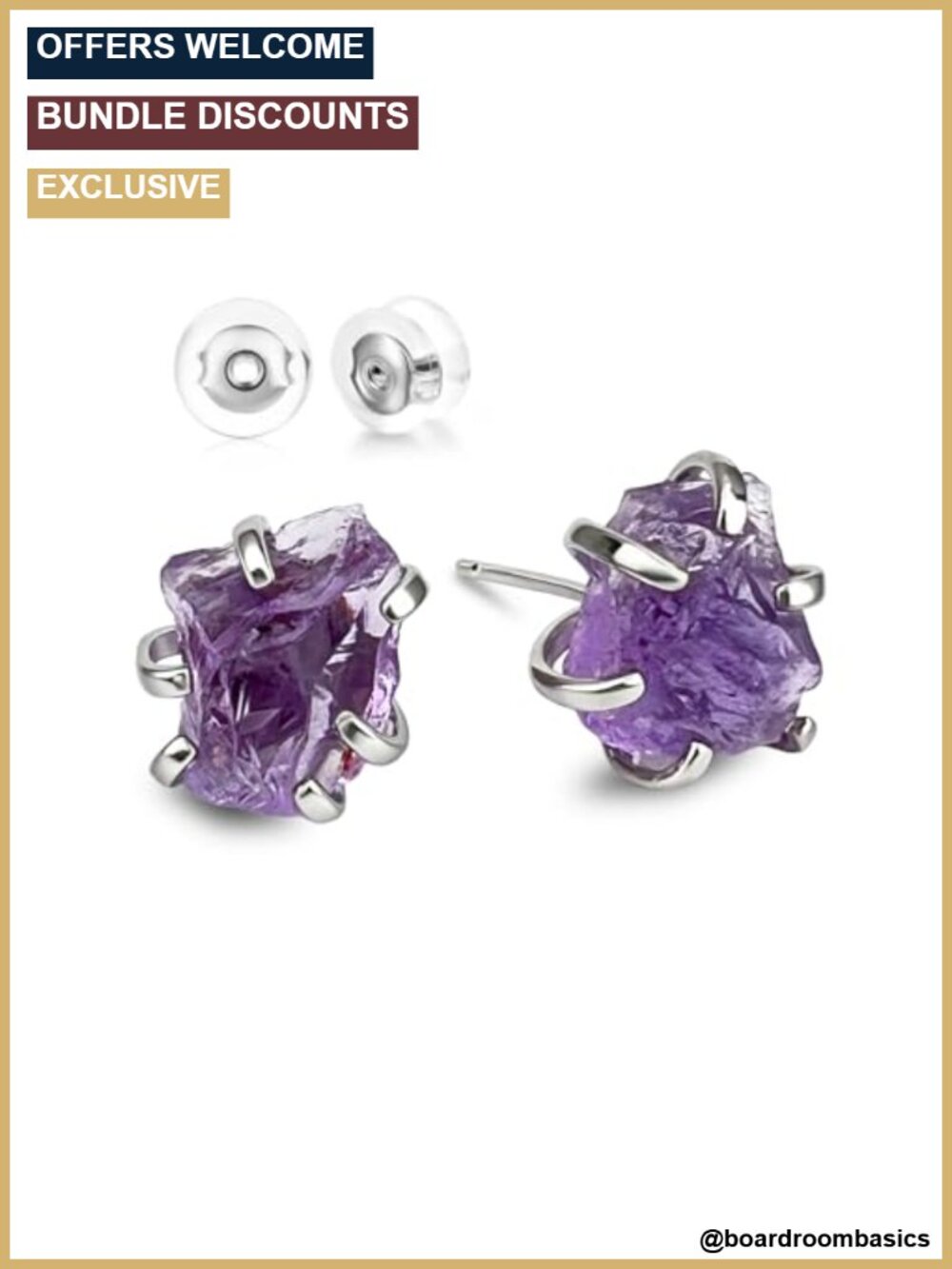 Amethyst Stud Earrings White Gold Plated Brass Prong Set 9mm